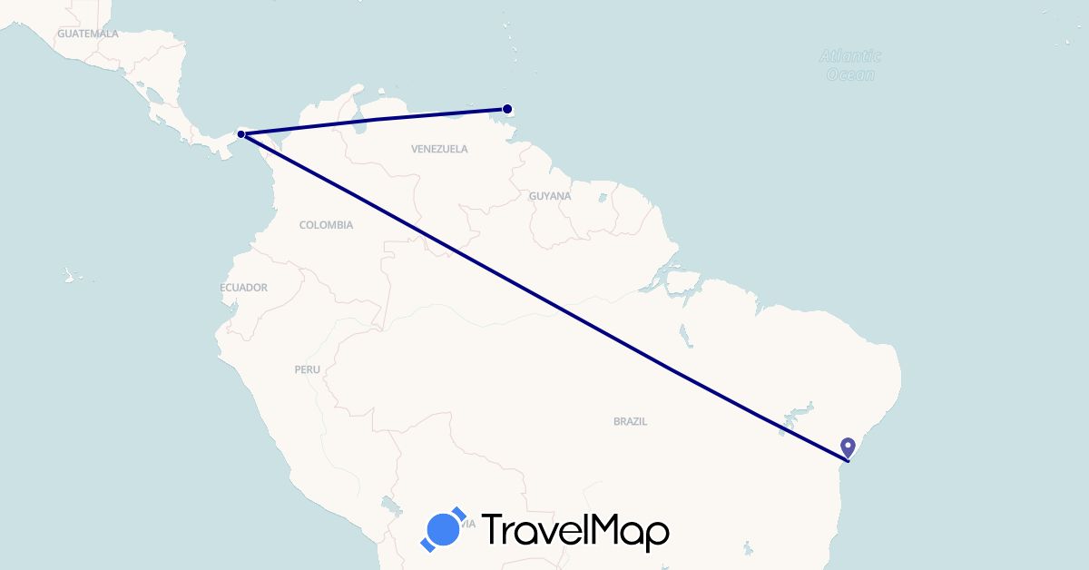 TravelMap itinerary: driving in Brazil, Panama, Trinidad and Tobago (North America, South America)